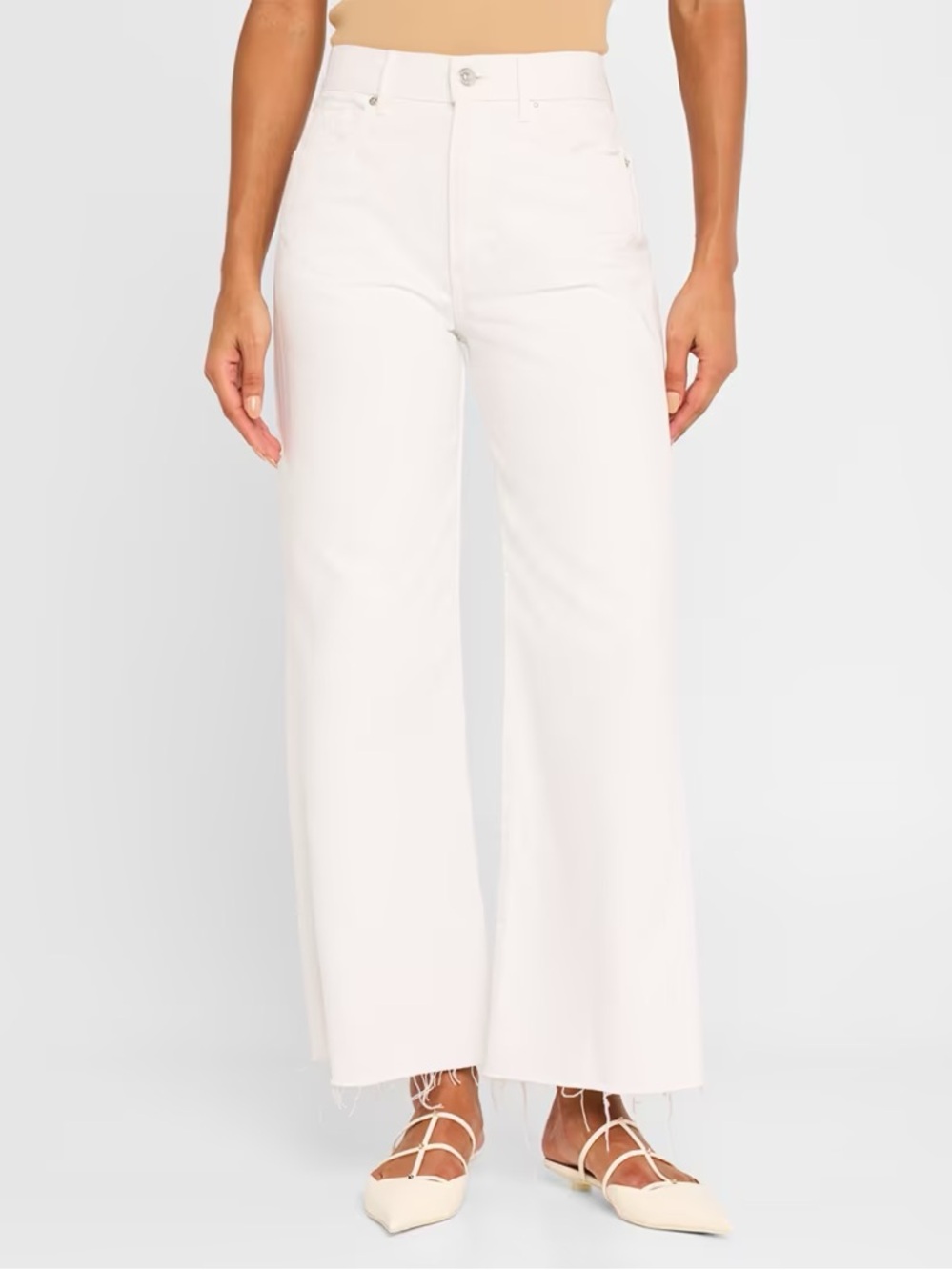 Veronica Beard Taylor Cropped High-Rise Wide Jeans in White Size 26